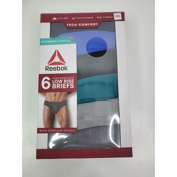 Reebok Men's Low Rise Tech Comfort Performance Briefs 6 Pack 3XL 48-50 Underwear - Picture 1 of 3